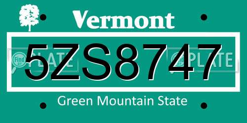5ZS8747 Vermont License Plate