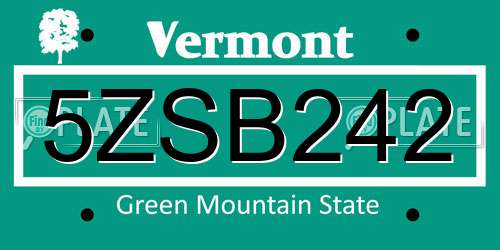 5ZSB242 Vermont License Plate