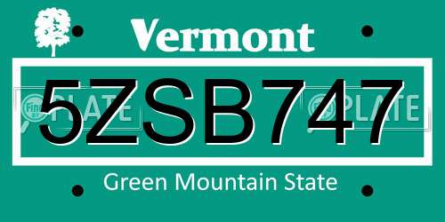 5ZSB747 Vermont License Plate