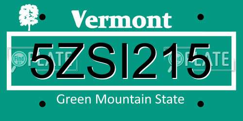 5ZSI215 Vermont License Plate