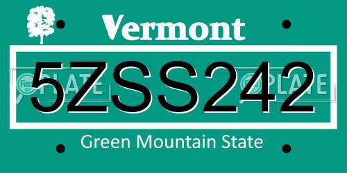 5ZSS242 Vermont License Plate