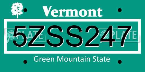 5ZSS247 Vermont License Plate
