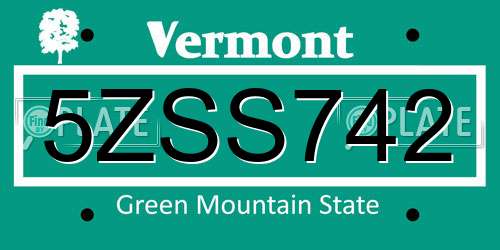 5ZSS742 Vermont License Plate
