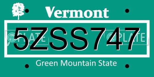 5ZSS747 Vermont License Plate