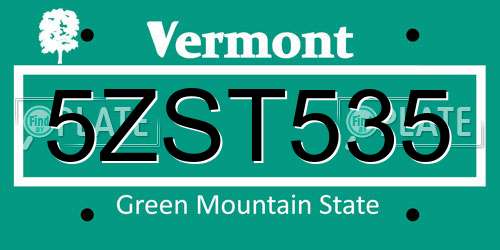 5ZST535 Vermont License Plate