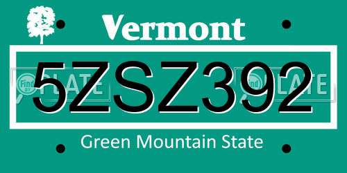 5ZSZ392 Vermont License Plate