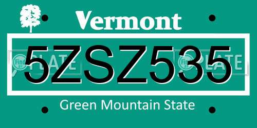 5ZSZ535 Vermont License Plate