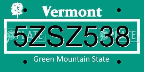 5ZSZ538 Vermont License Plate