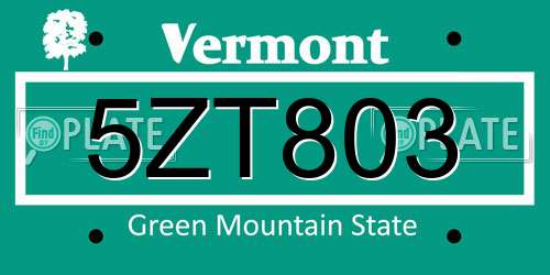 5ZT803 Vermont License Plate