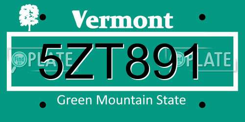 5ZT891 Vermont License Plate