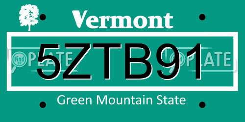 5ZTB91 Vermont License Plate