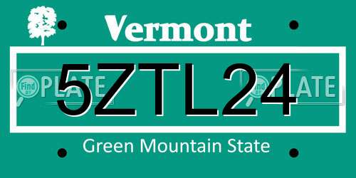 5ZTL24 Vermont License Plate
