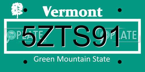 5ZTS91 Vermont License Plate