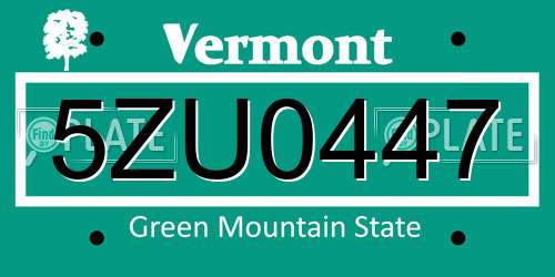 5ZU0447 Vermont License Plate