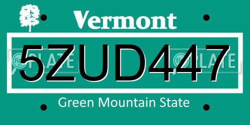 5ZUD447 Vermont License Plate