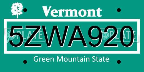 5ZWA920 Vermont License Plate