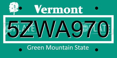 5ZWA970 Vermont License Plate
