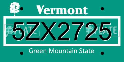 5ZX2725 Vermont License Plate