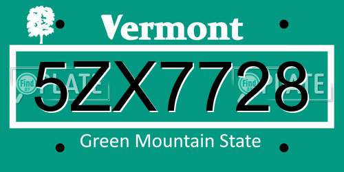 5ZX7728 Vermont License Plate