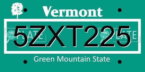5ZXT225 Vermont License Plate