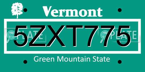 5ZXT775 Vermont License Plate