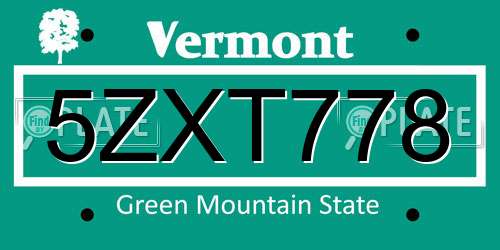 5ZXT778 Vermont License Plate