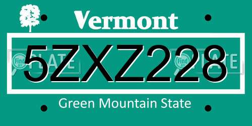 5ZXZ228 Vermont License Plate