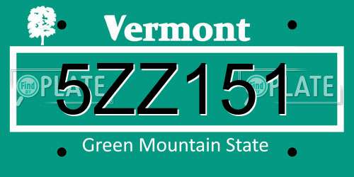 5ZZ151 Vermont License Plate