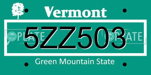 5ZZ503 Vermont License Plate