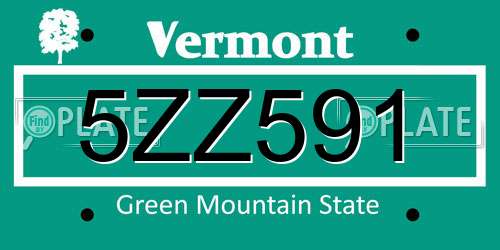 5ZZ591 Vermont License Plate