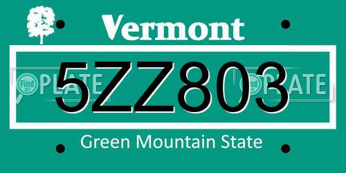 5ZZ803 Vermont License Plate