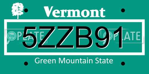 5ZZB91 Vermont License Plate