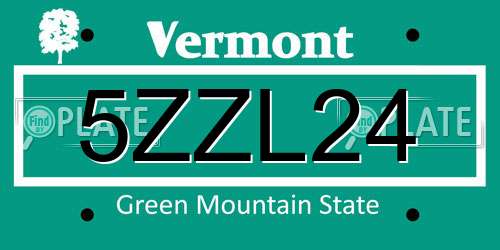 5ZZL24 Vermont License Plate