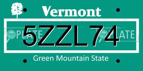 5ZZL74 Vermont License Plate