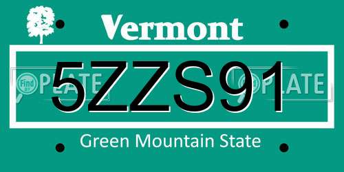 5ZZS91 Vermont License Plate