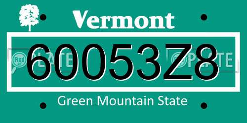 60053Z8 Vermont License Plate