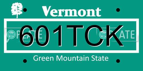 601TCK Vermont License Plate