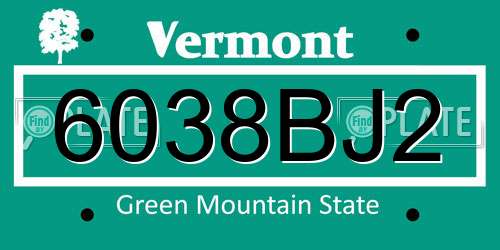 6038BJ2 Vermont License Plate