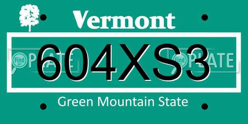 604XS3 Vermont License Plate