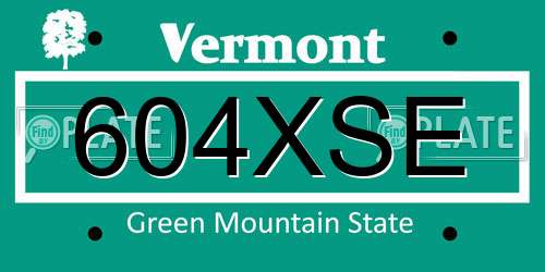 604XSE Vermont License Plate