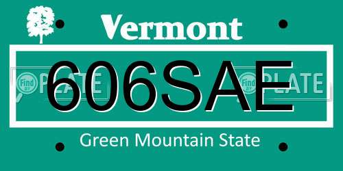 606SAE Vermont License Plate