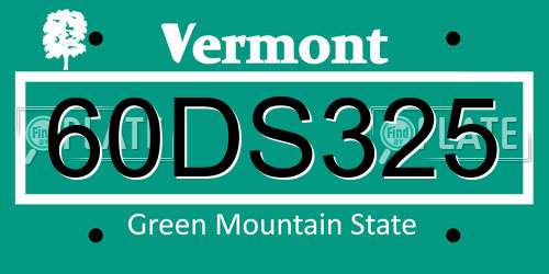 60DS325 Vermont License Plate