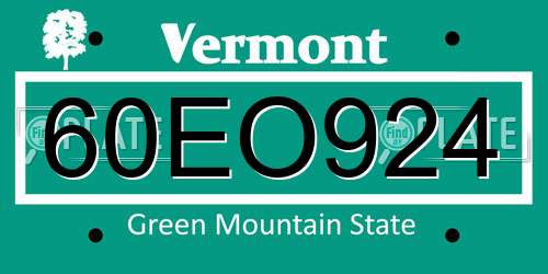 60EO924 Vermont License Plate
