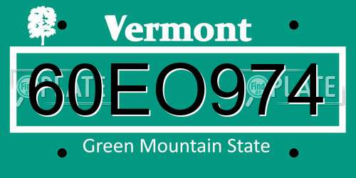 60EO974 Vermont License Plate