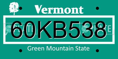 60KB538 Vermont License Plate