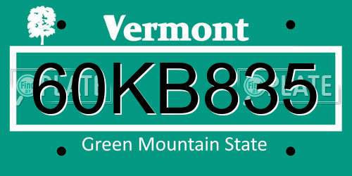 60KB835 Vermont License Plate