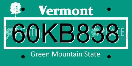 60KB838 Vermont License Plate