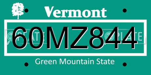 60MZ844 Vermont License Plate