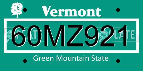 60MZ921 Vermont License Plate