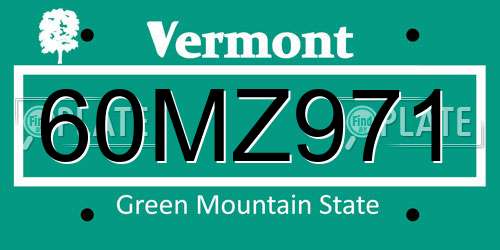 60MZ971 Vermont License Plate